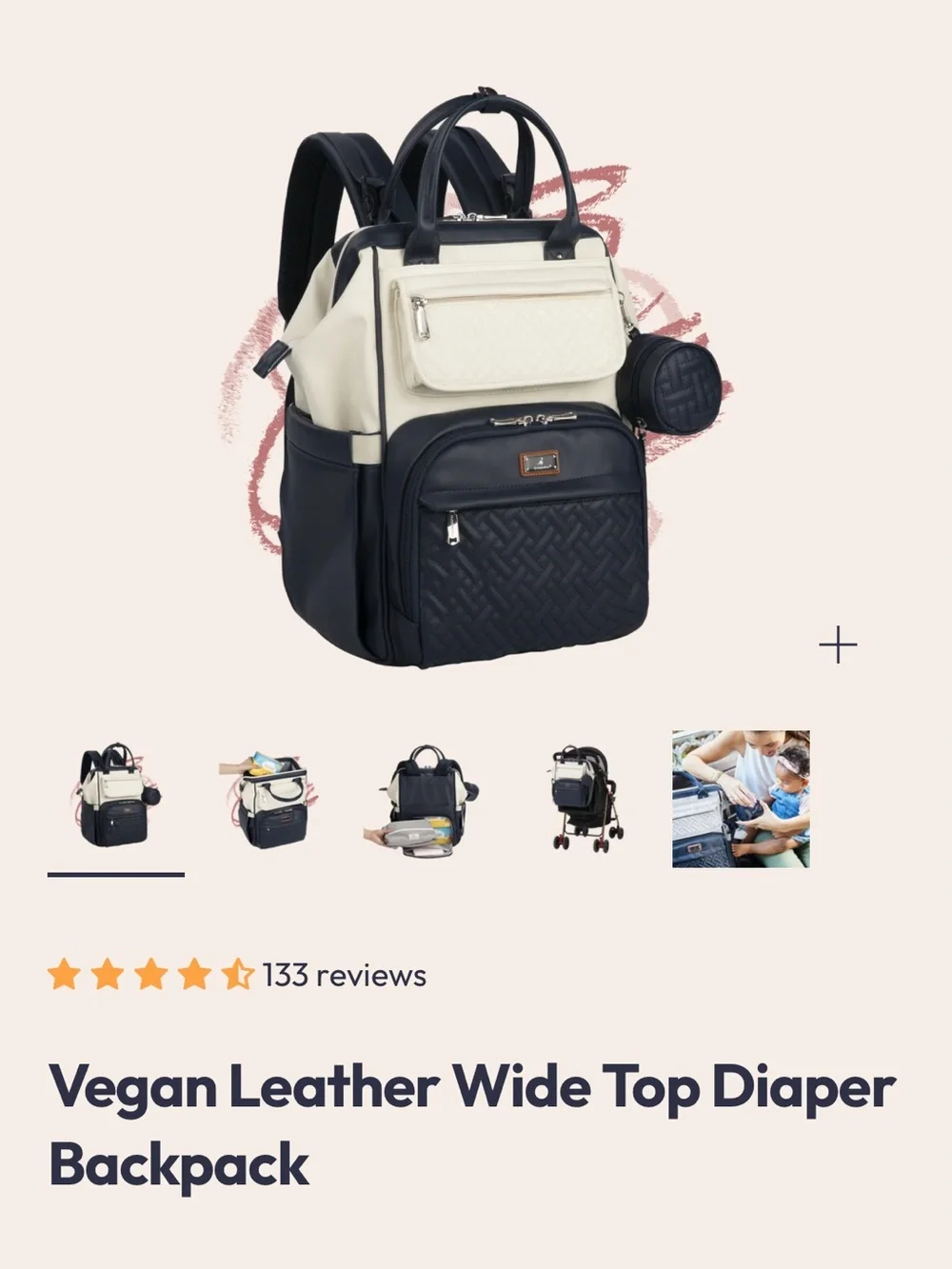 Quilted Two-Tone Baby Bag in Navy & Beige